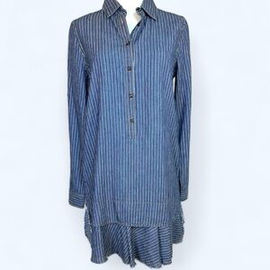 Current Air size small‎ NWT chambray dark denim striped tiered mini dress
